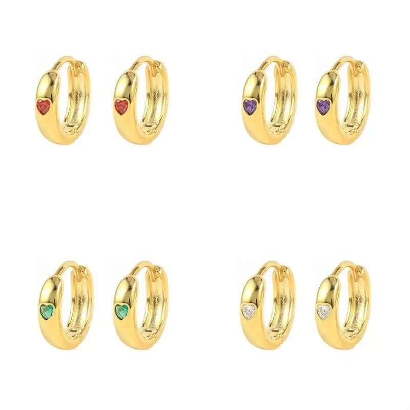 Loving Heart Colorful CZ Diamond Hoop Earrings