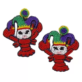 Mardi Gras Crayfish Seed Bead Drop Earrings