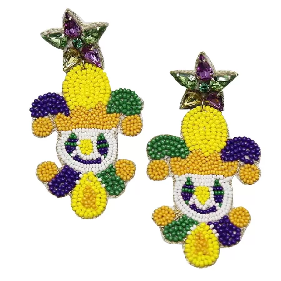 Mardi Gras Jester Seed Bead Drop Earrings