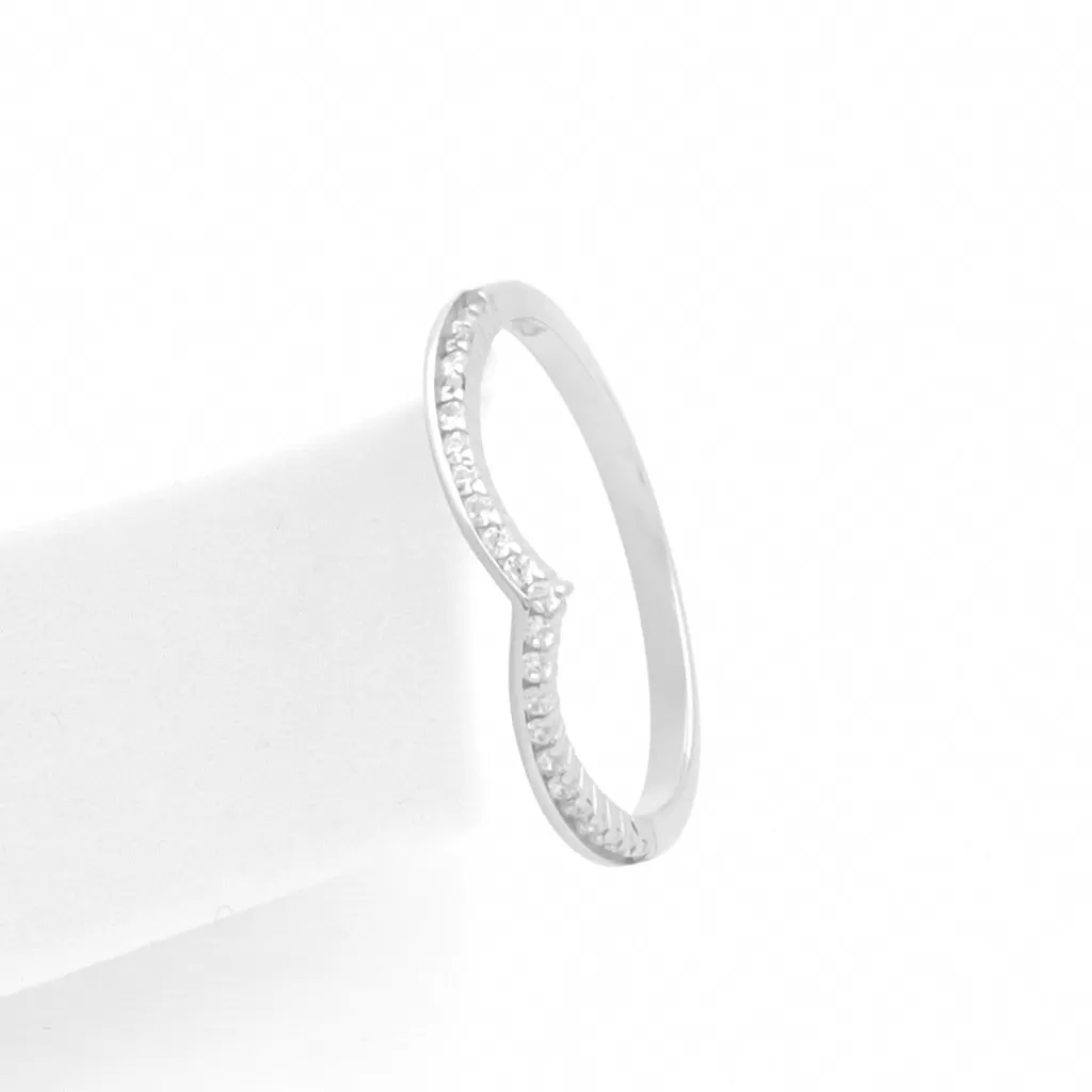 Micro CZ Paved V Shape Sterling Silver Ring