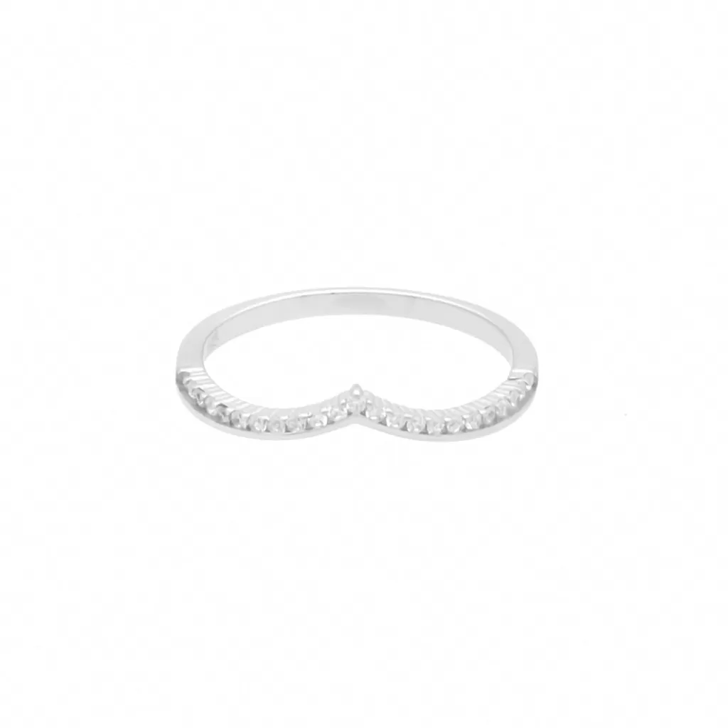 Micro CZ Paved V Shape Sterling Silver Ring