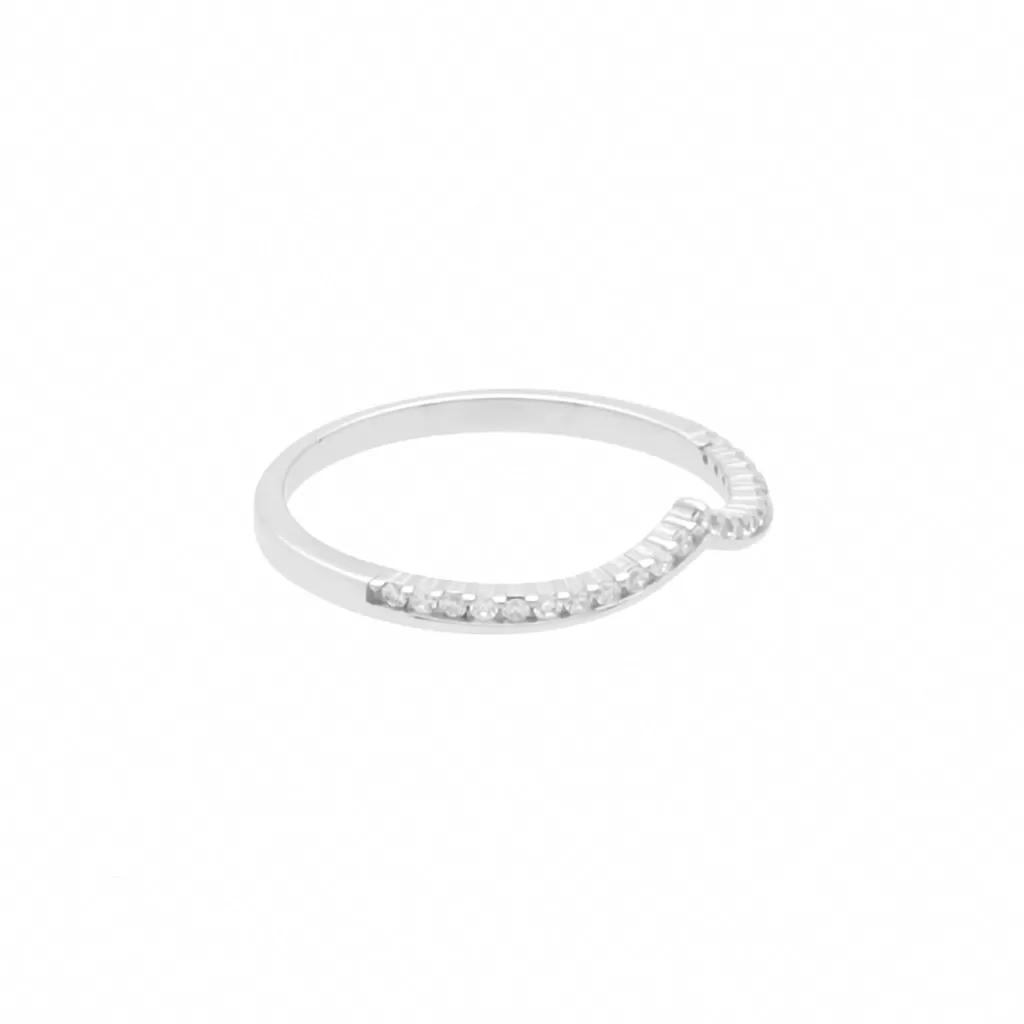 Micro CZ Paved V Shape Sterling Silver Ring