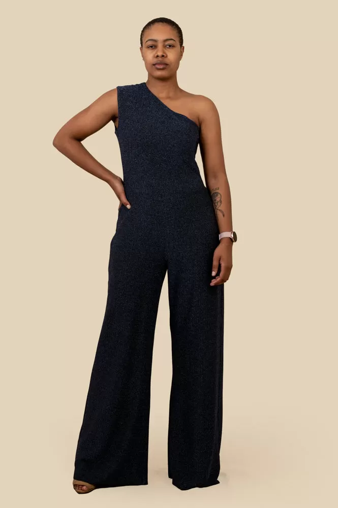 Navy Bling One Shoulder Jumpsuit