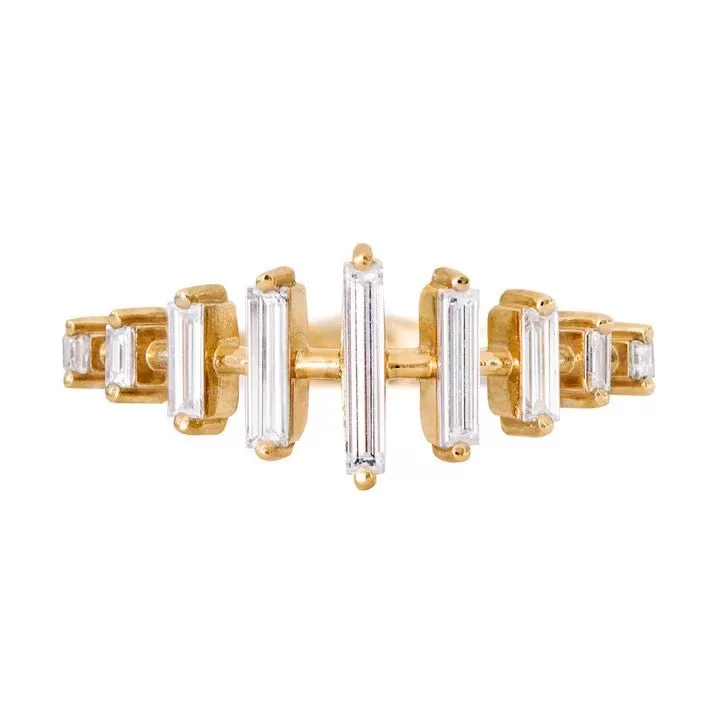 ORDER ONLY: 18K Gold Spaced Prong-Set Needle Baguette Diamond Ring