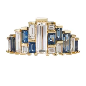 ORDER ONLY: Diamond & Blue Sapphire Baguette Tiara Ring