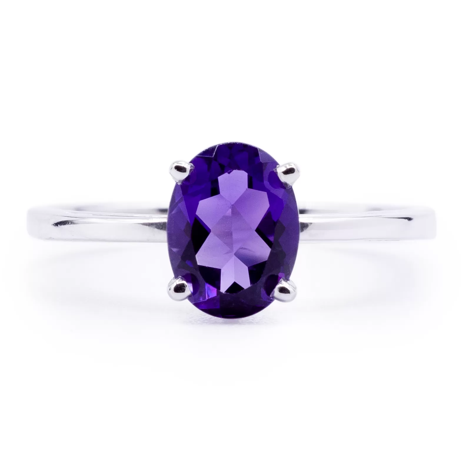 Oval Amethyst Solitaire with Vintage Scroll Detailing Ring