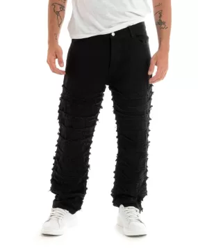 Pantaloni Uomo Jeans Cinque Tasche Straight Fit Ripped Nero Casual GIOSAL-P5930A