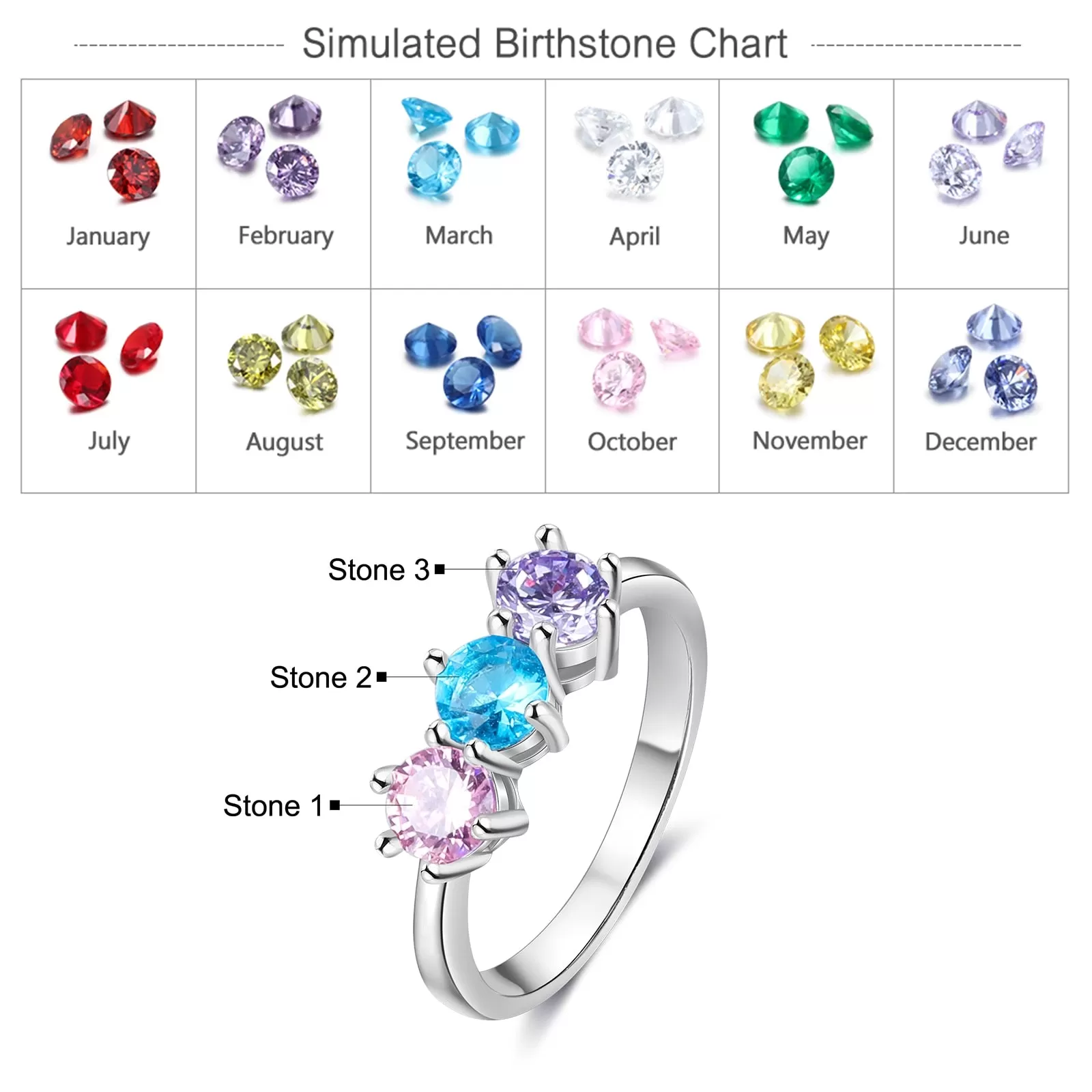 Personalized DIY Round Birthstone Rings for Women Customized Family Stackable Ring Gifts for Girlfriend/ Mothers Day