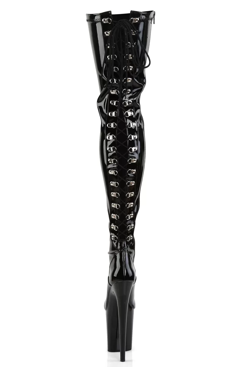 Pleaser USA Flamingo-3063 8inch Thigh High Pleaser Boots - Patent Black