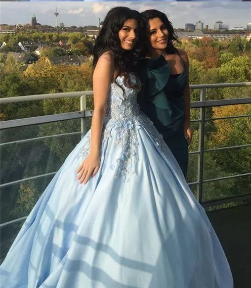 Princess Ball Gown Blue Appliques Strapless Quinceanera Dresses, Sweet 16 Dresses STK15290