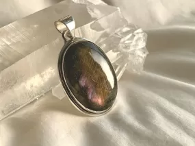 Rare Pink Labradorite Brea Pendant - Large Oval