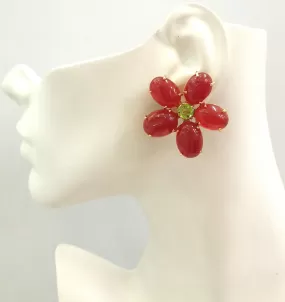 Red Jade & Peridot Bloom Earrings