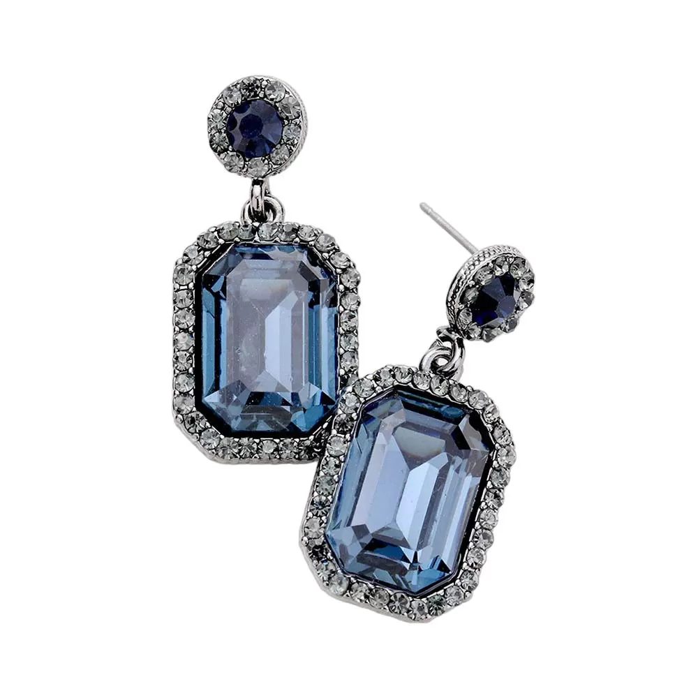 Rhinestone Rectangle Stone Evening Earrings