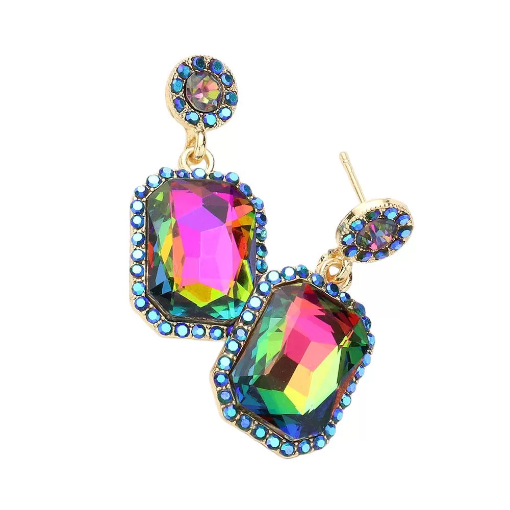 Rhinestone Rectangle Stone Evening Earrings