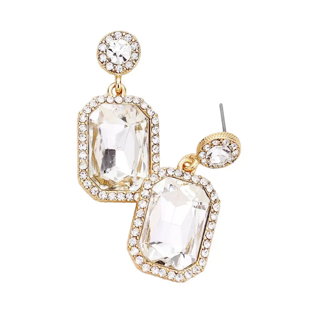 Rhinestone Rectangle Stone Evening Earrings