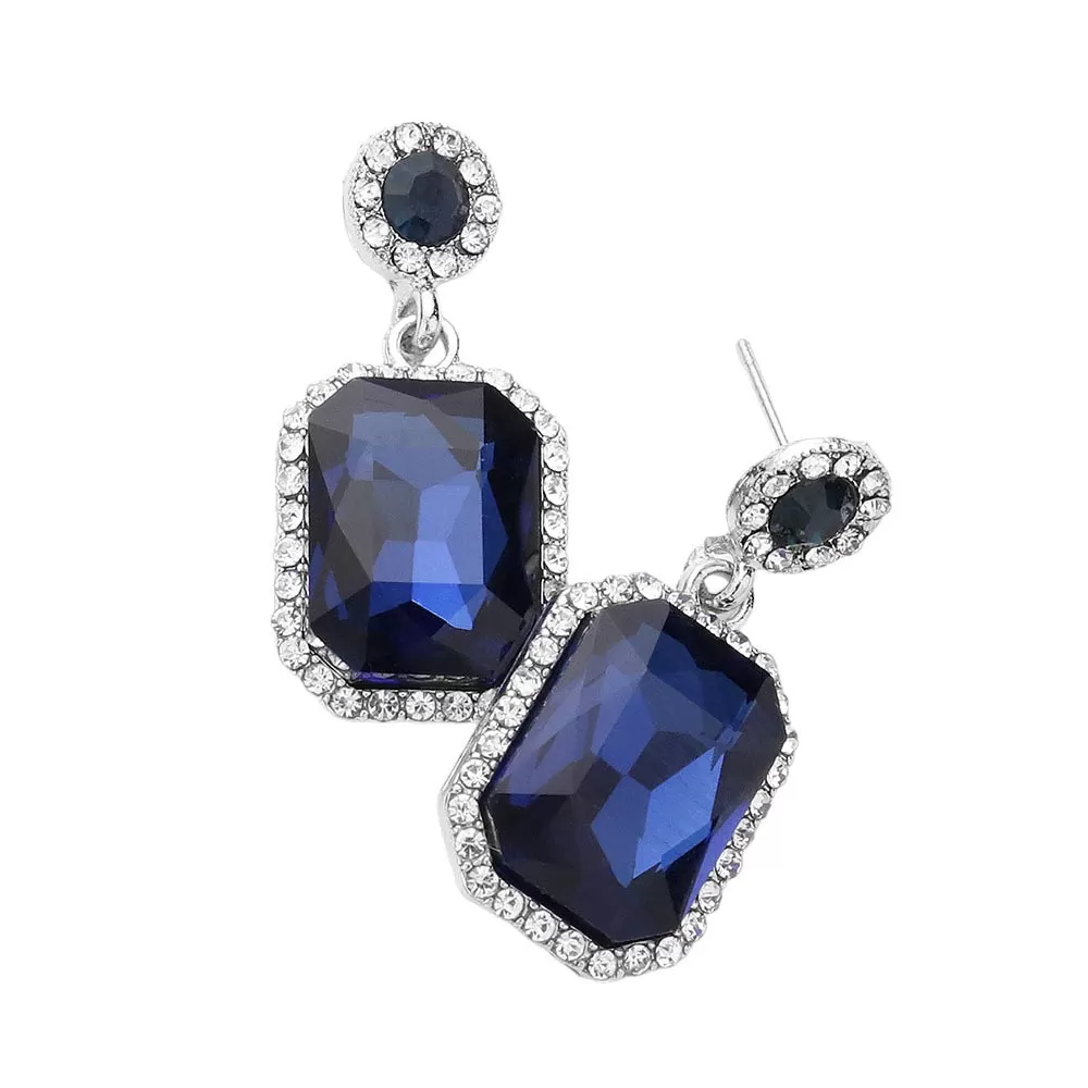 Rhinestone Rectangle Stone Evening Earrings