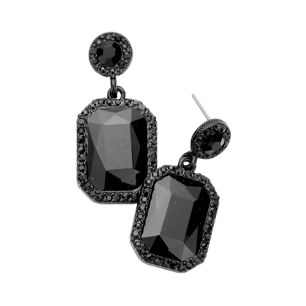 Rhinestone Rectangle Stone Evening Earrings