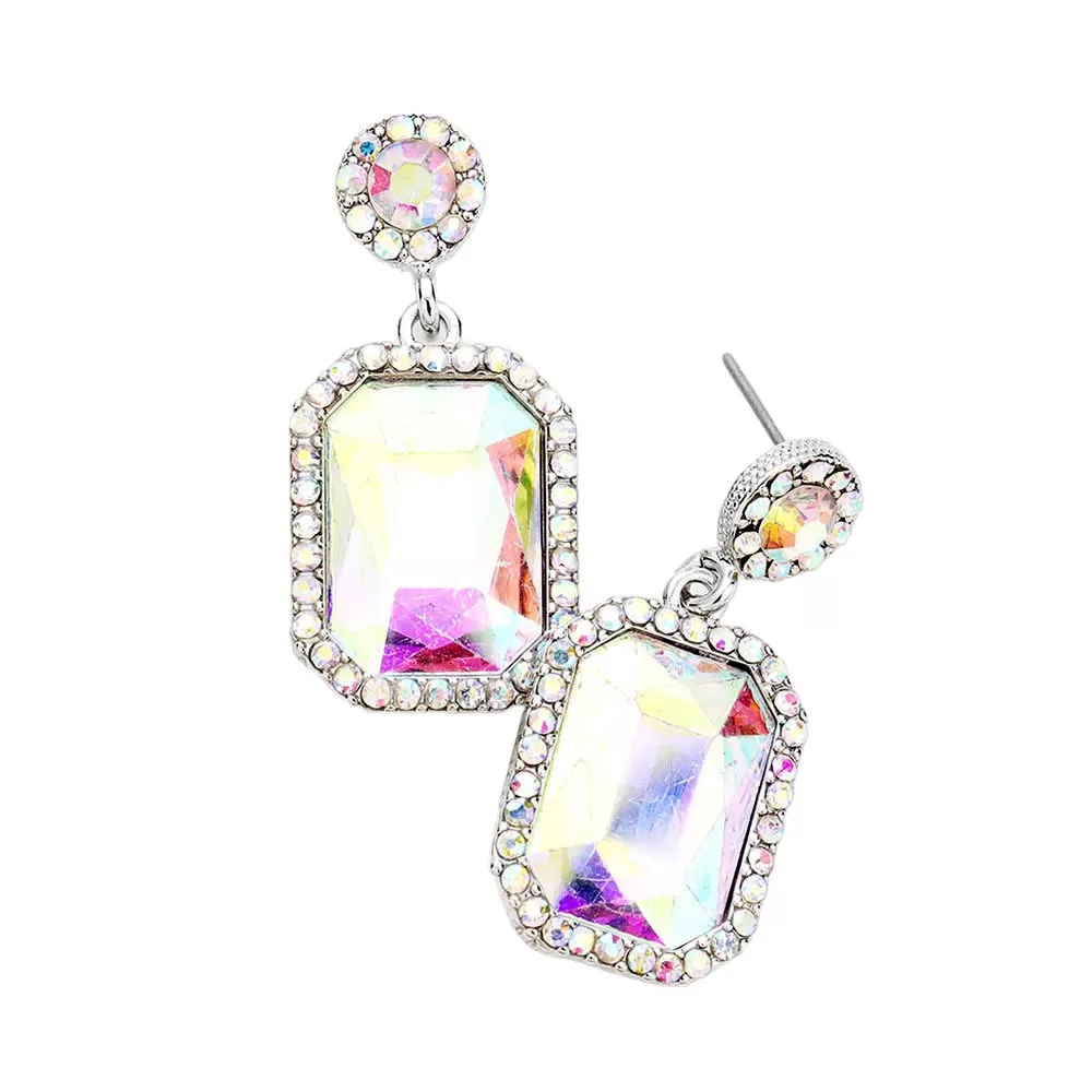 Rhinestone Rectangle Stone Evening Earrings