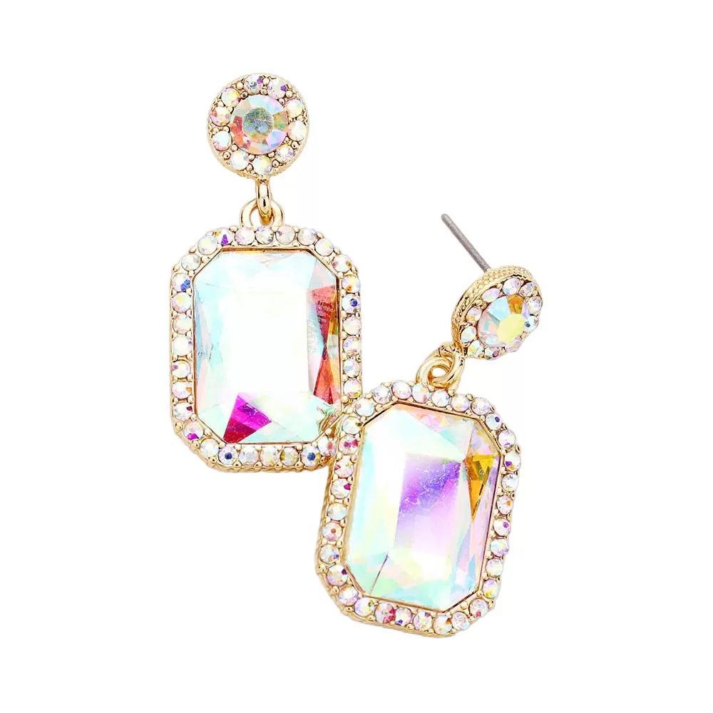 Rhinestone Rectangle Stone Evening Earrings