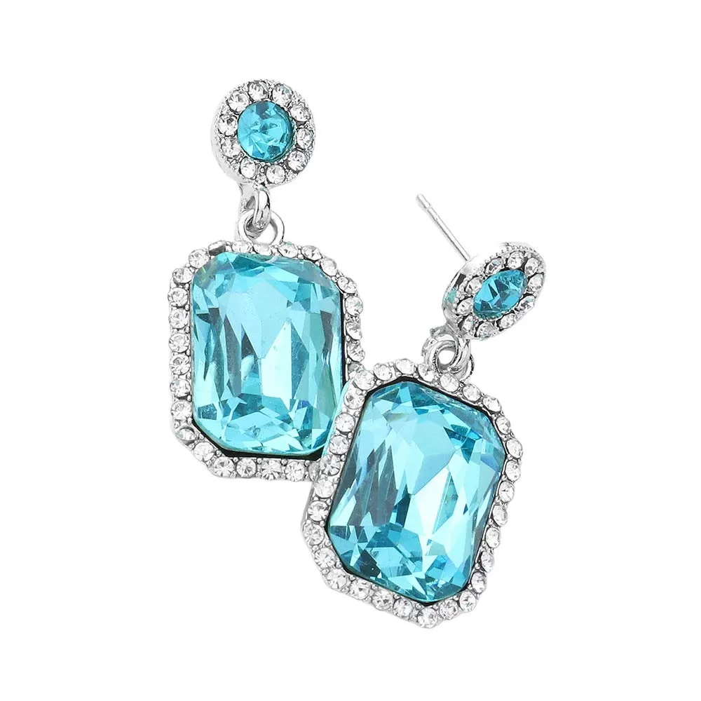 Rhinestone Rectangle Stone Evening Earrings