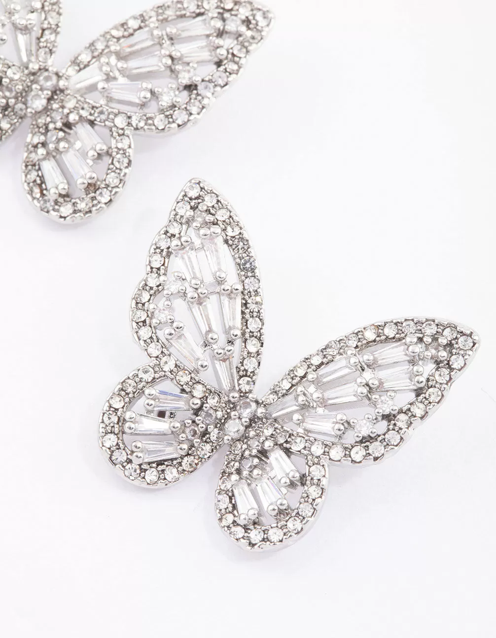 Rhodium Flutter Butterfly Cubic Zirconia Stud Earrings