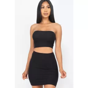 Ribbed Tube Top And Mini Skirt Sets