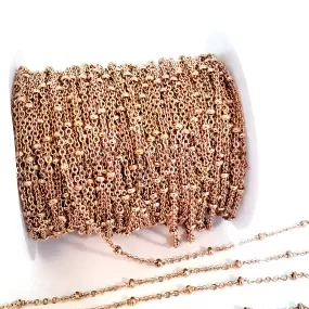 Rose Gold Stainless Steel Station Chain, Medium Weight Soldered Closed 2mm links with 2x3mm Rondelle Stations, Lot Size 50 meters spooled, #1954 RG