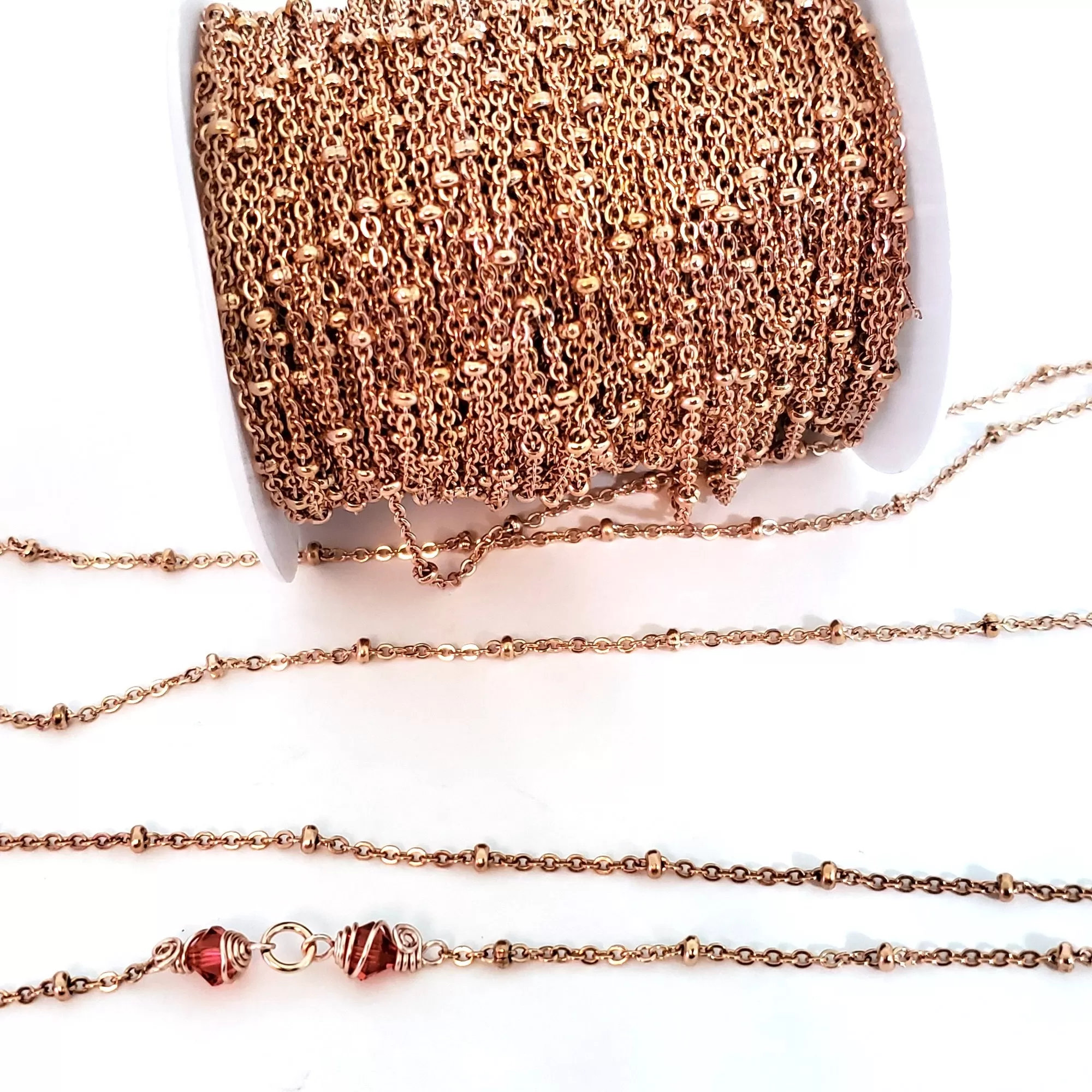 Rose Gold Stainless Steel Station Chain, Medium Weight Soldered Closed 2mm links with 2x3mm Rondelle Stations, Lot Size 50 meters spooled, #1954 RG