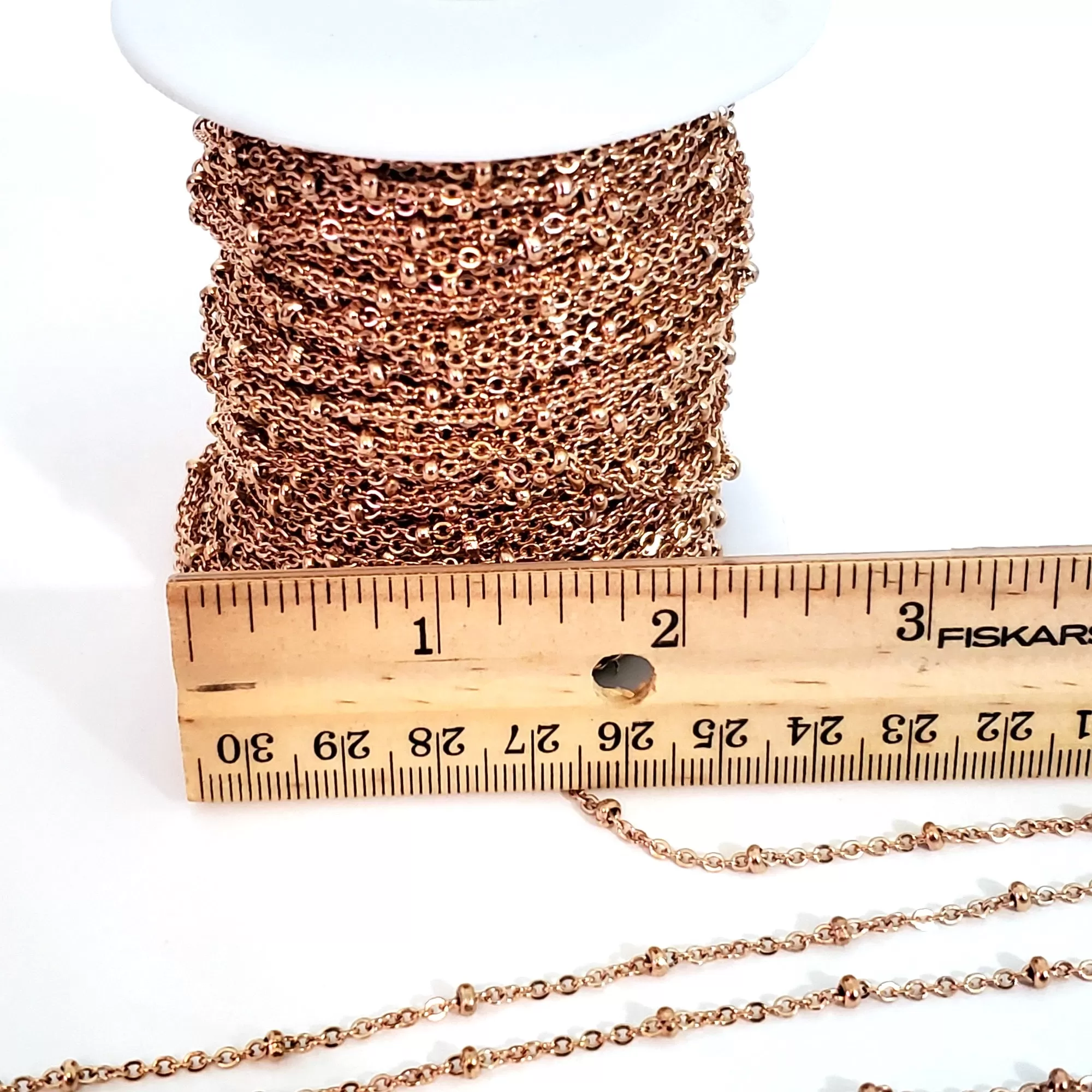 Rose Gold Stainless Steel Station Chain, Medium Weight Soldered Closed 2mm links with 2x3mm Rondelle Stations, Lot Size 50 meters spooled, #1954 RG