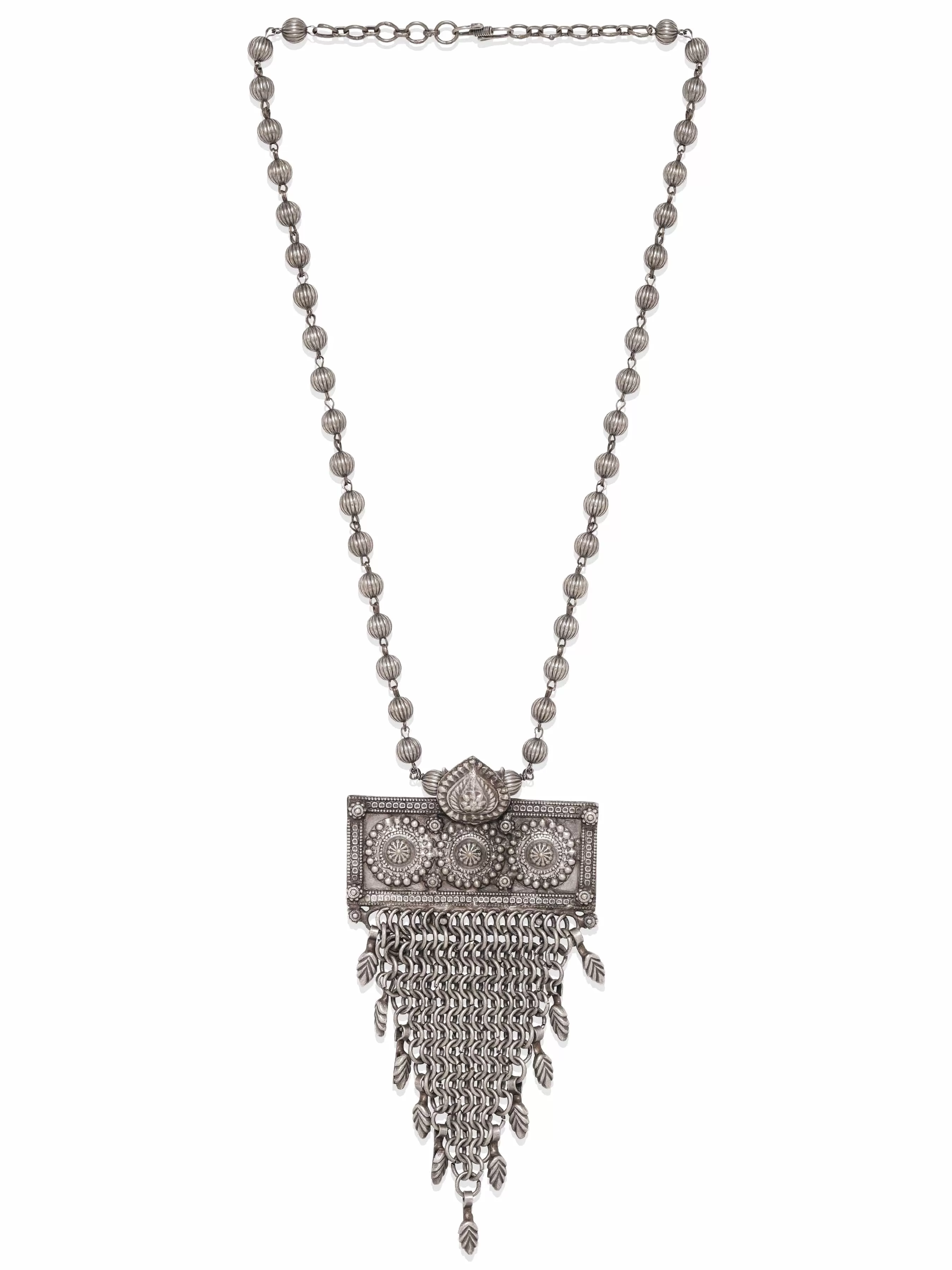 Rubans Timeless Beauty Oxidized Silver Plated Floral Necklace