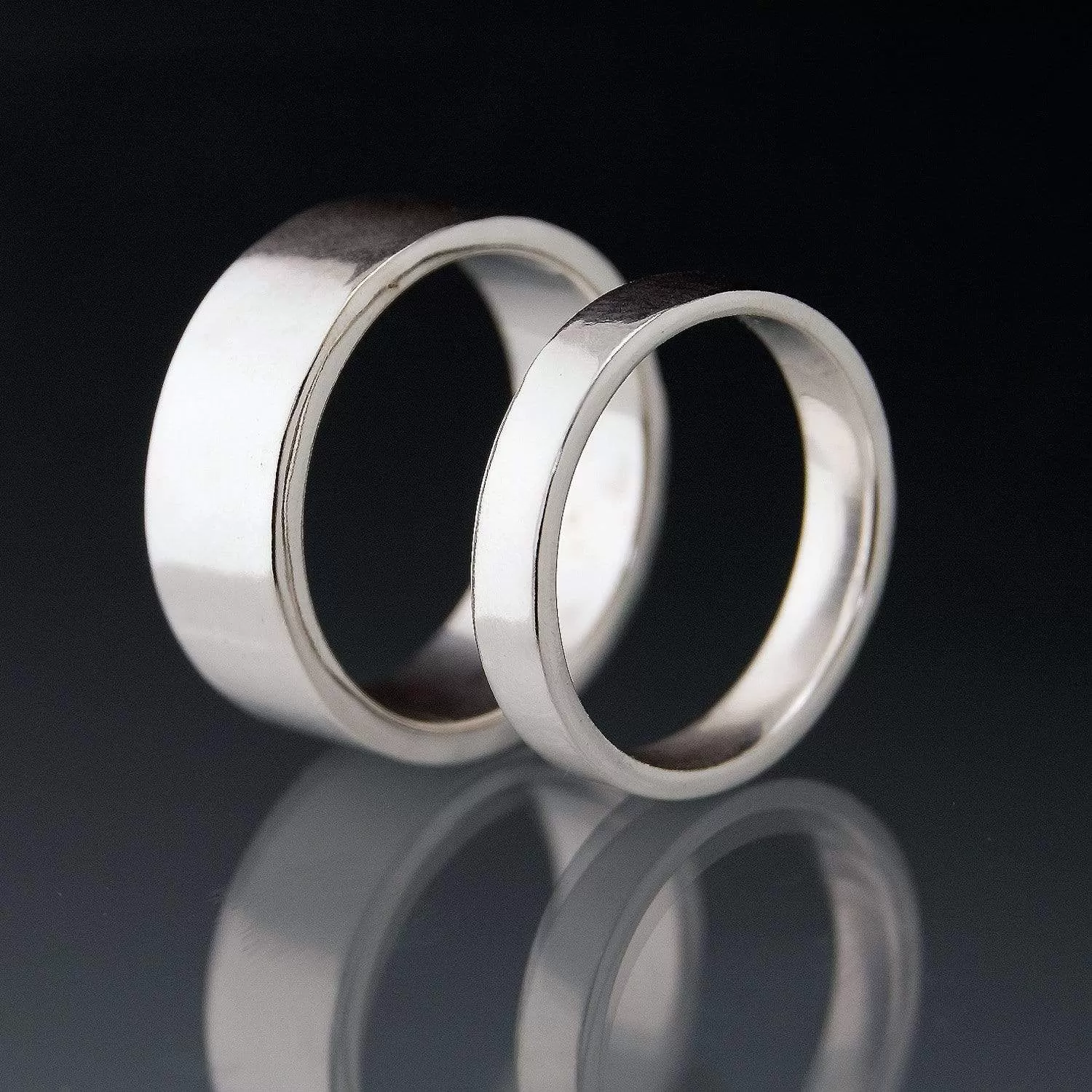 Simple Flat Style Wedding Bands, Set of 2 Wedding Rings