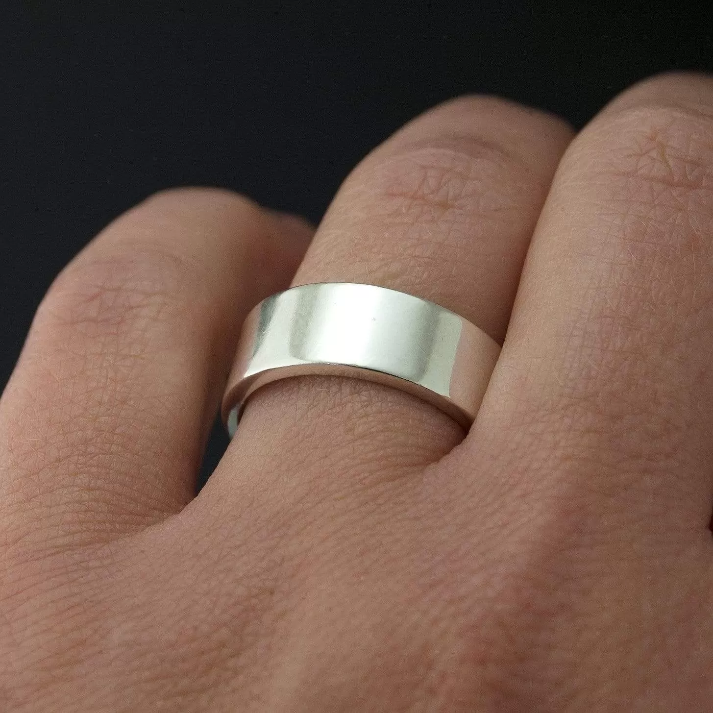 Simple Flat Style Wedding Bands, Set of 2 Wedding Rings