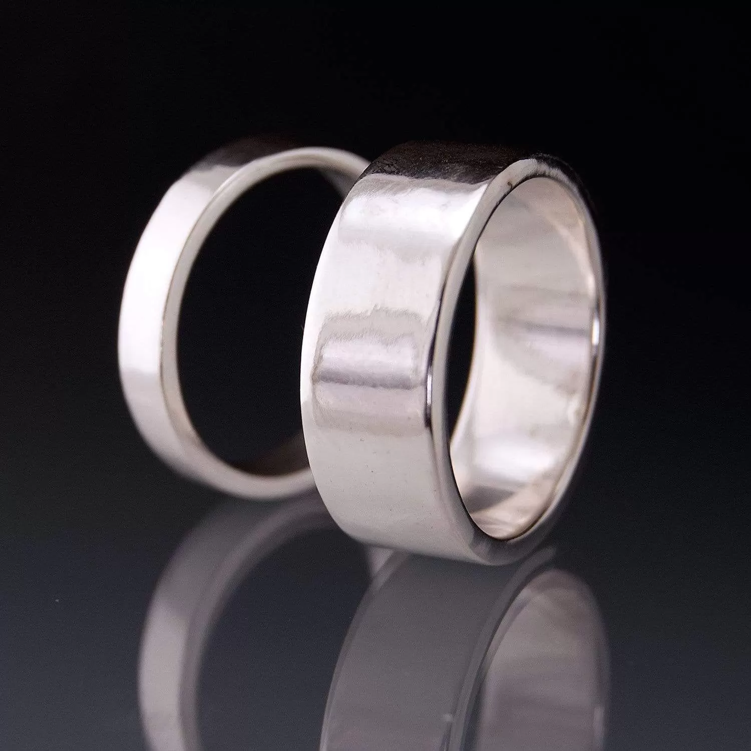 Simple Flat Style Wedding Bands, Set of 2 Wedding Rings