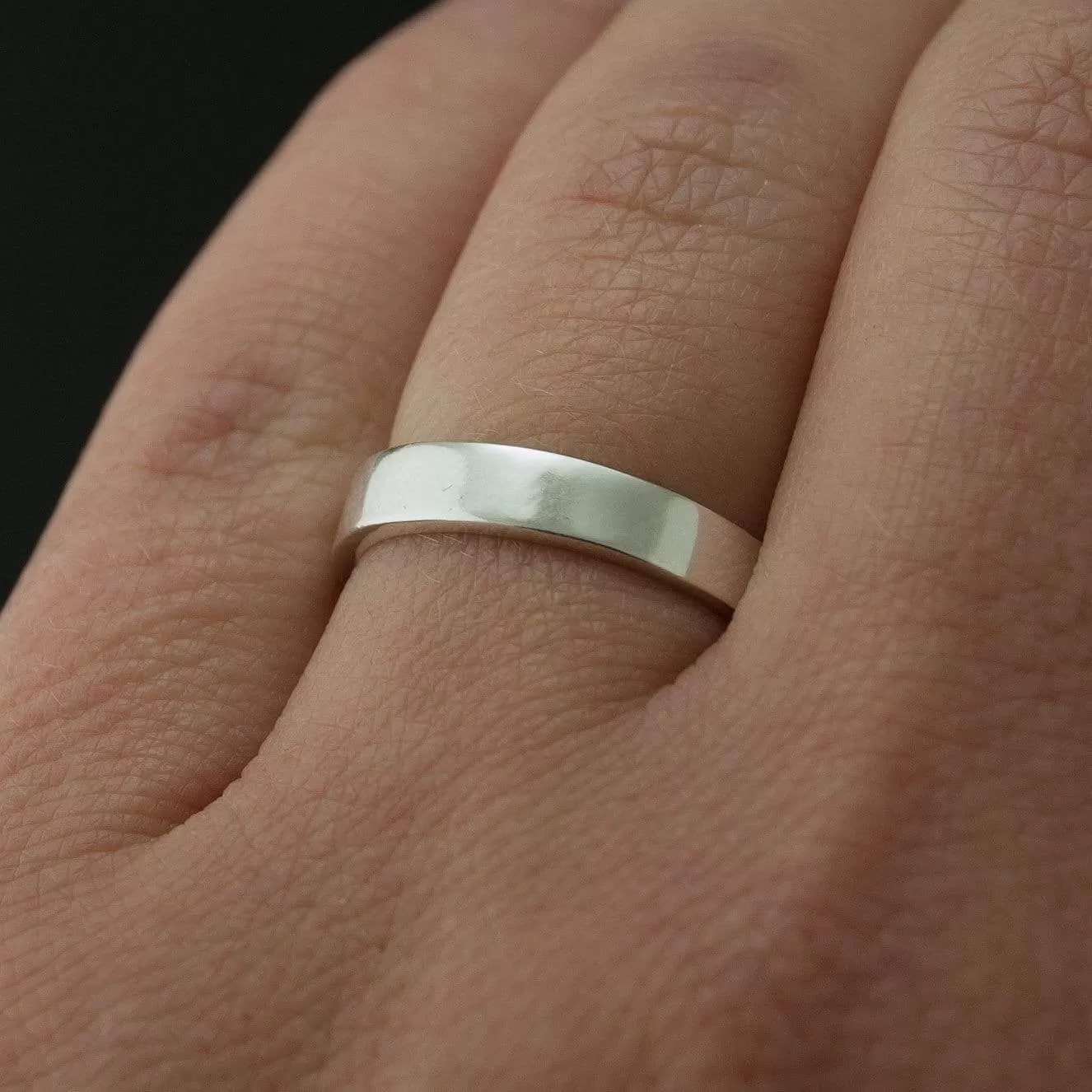 Simple Flat Style Wedding Bands, Set of 2 Wedding Rings