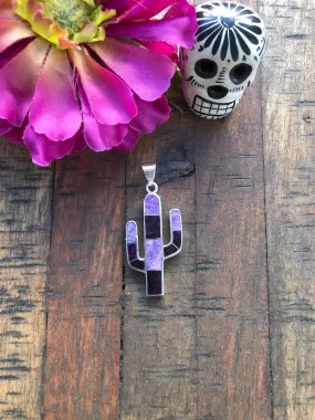 Small Sugilite Inlay Cactus Pendant