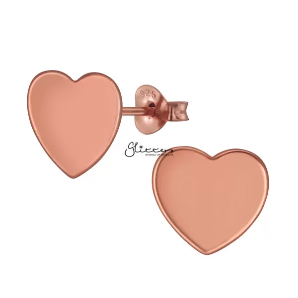 Solid 925 Sterling Silver Heart Stud Earrings