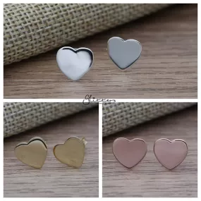 Solid 925 Sterling Silver Heart Stud Earrings