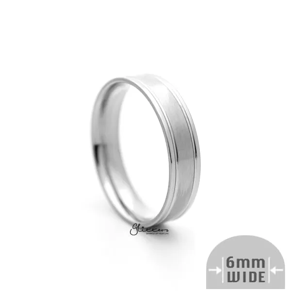 Stainless Steel 6mm Wide Brushed Center Band Ring - Silver