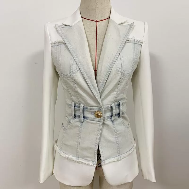 Stylish Patchwork Denim Blazer Women - Casual - Patchwork