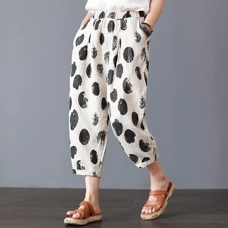 Summer New Loose Retro Cotton Linen wave Pants