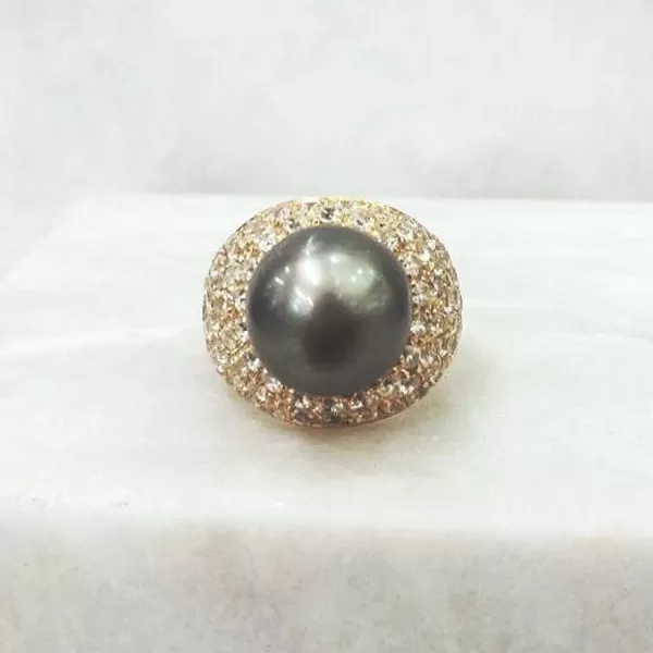 Tahitian Pearl with a pave of White Topazes Cocktail Ring