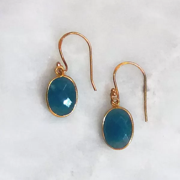 Teal Blue Agate Single Drop Hook Earrings