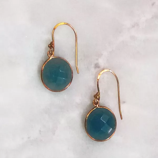 Teal Blue Agate Single Drop Hook Earrings