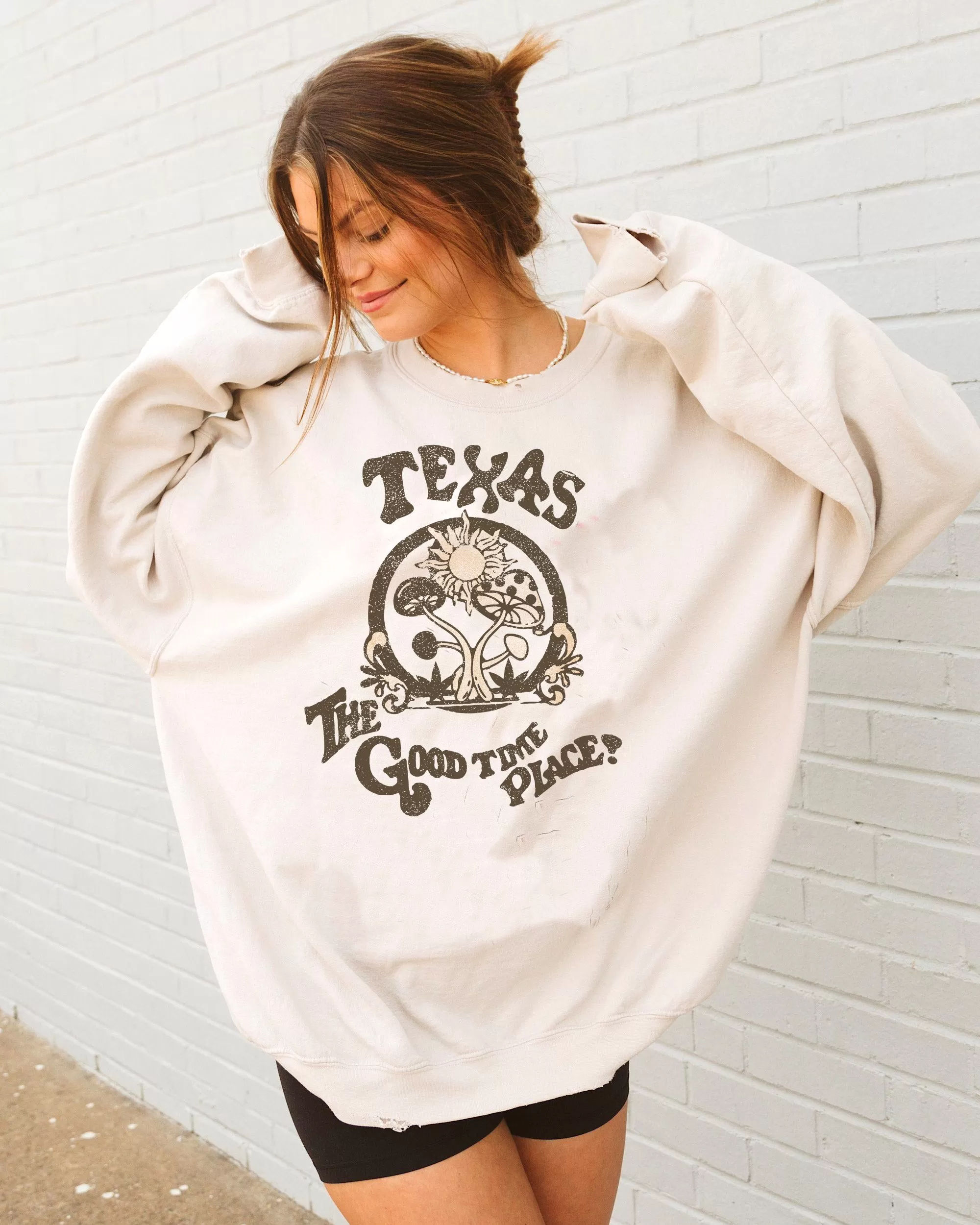 Texas The Good Time Place Sand Thrifted Sweatshirt