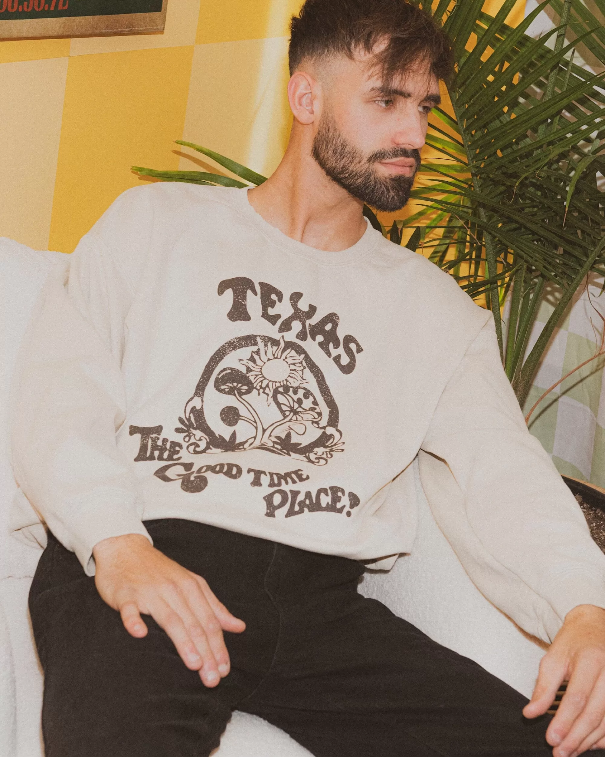 Texas The Good Time Place Sand Thrifted Sweatshirt