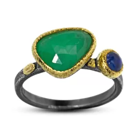 Textured Pebbles Ring with Emerald  and Sapphire