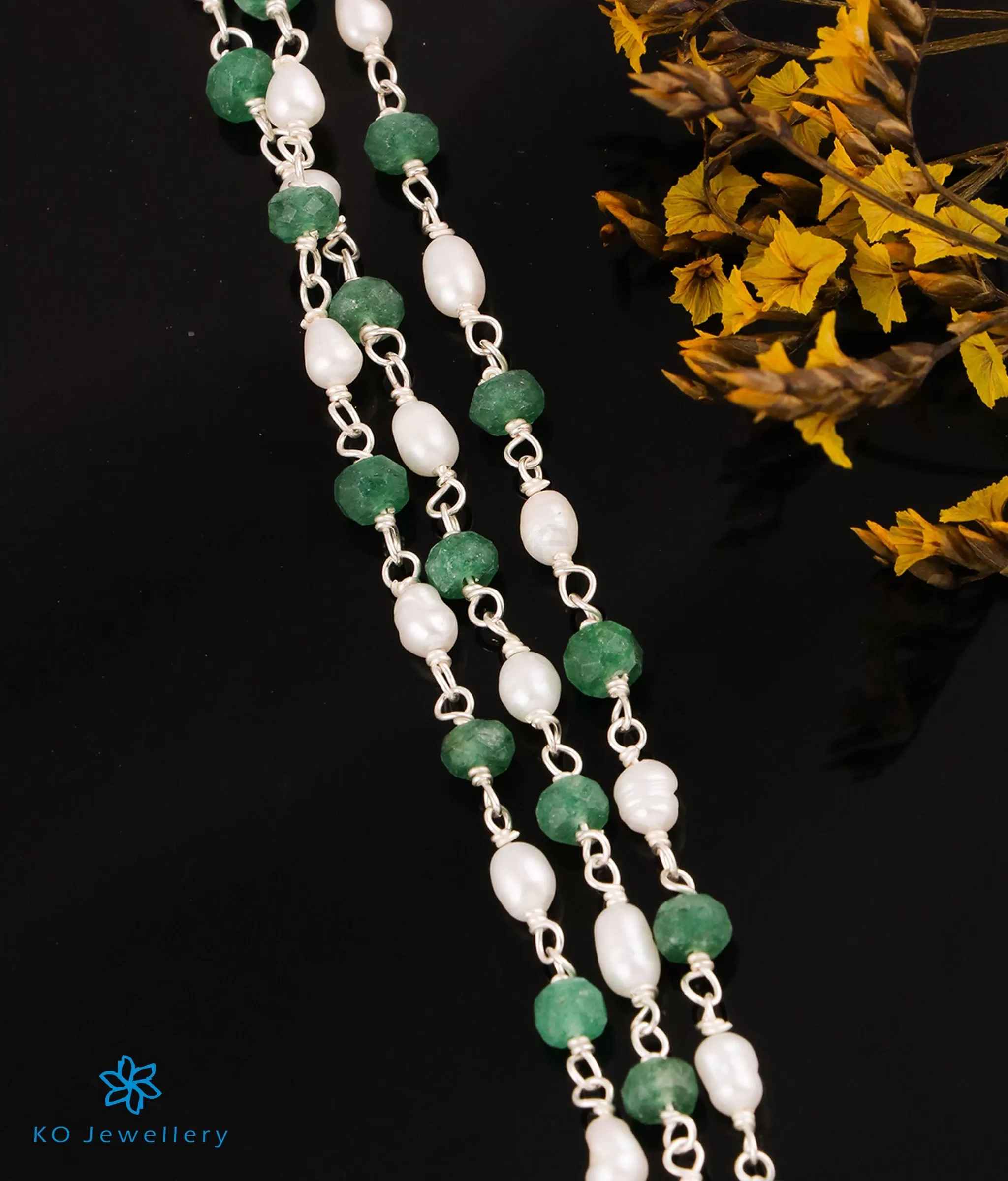 The Saira 3 layer Silver Onyx & Pearl Necklace