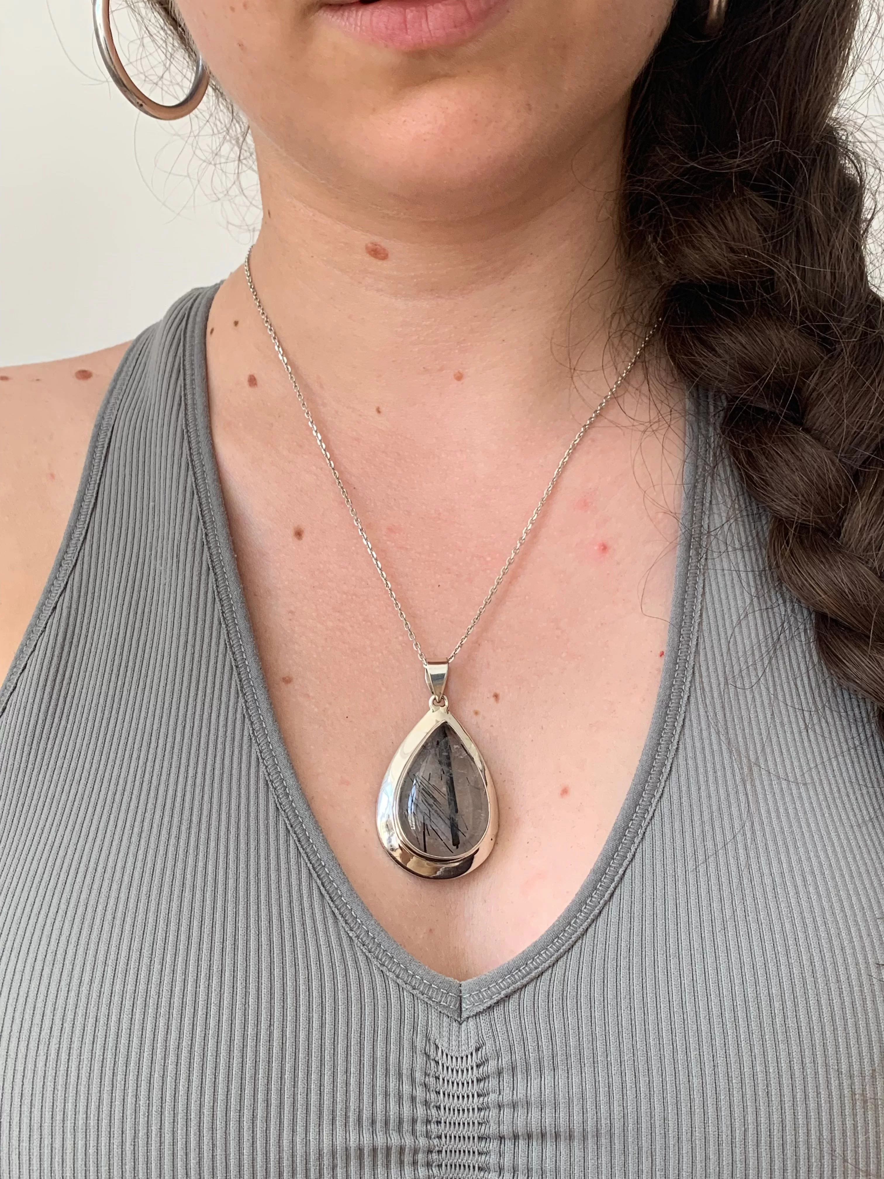 Tourmalated Quartz Medea Pendant - Large Teardrop