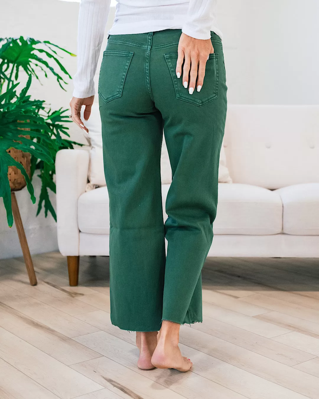 Vervet Skye Wide Leg Non Distressed Crop Jeans - Mallard Green