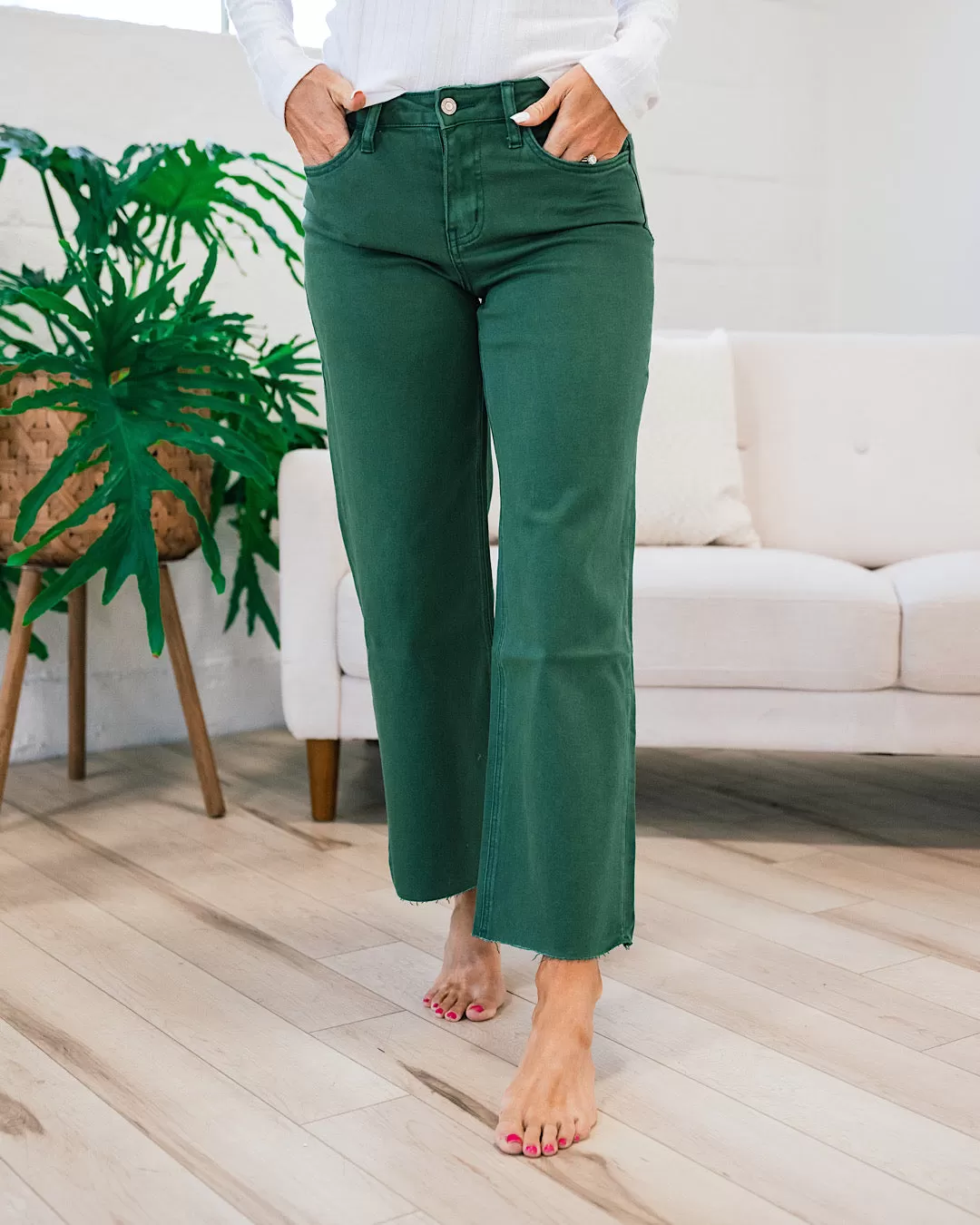 Vervet Skye Wide Leg Non Distressed Crop Jeans - Mallard Green